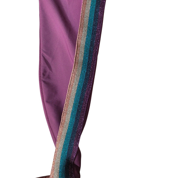 Athleta Set Small Bra Leggings Purple Rainbow Stripe Glitter Trim Matching Activ - Picture 11 of 12